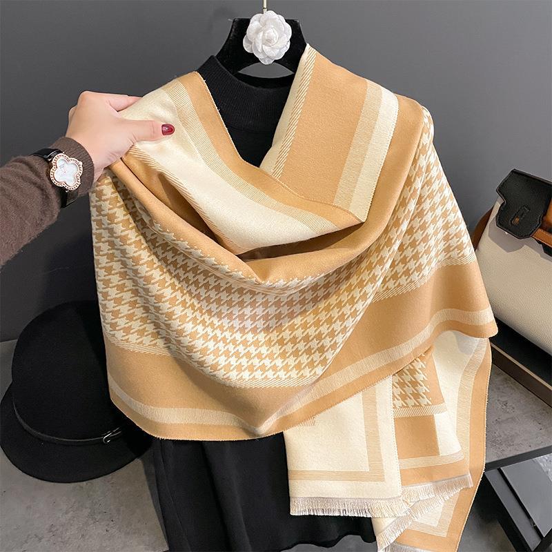 New Autumn and Winter Imitation Cashmere Scarf for Women European and American Style Iron Tower Pattern Warm Outer Wear Multi Purpose Scarf