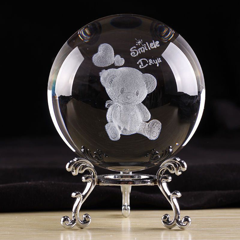 60 мм 3D хрустальный шар с лазерной гравировкой, стеклянные украшения, фигурка животного, коллекционные предметы, пресс-папье, домашний художественный декор с подставкой