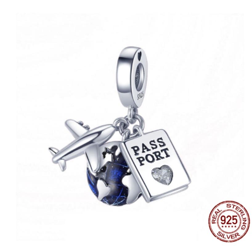 Новинка, гантель из стерлингового серебра 925 пробы, сумка для покупок и солнцезащитные очки, висячие подвески из бисера, подходят для милого модного браслета, модные ювелирные изделия, подарок