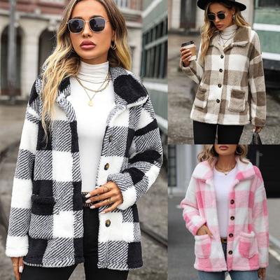 Модная осенне-зимняя женская однобортная повседневная куртка из бархата с длинными рукавами и клетчатой вставкой средней длины