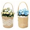 1Pc Wedding Lace Burlap Flower Basket Linen Handle Vintage Ceremony Table Decoration Baby Shower Party Candy Gift Bag
