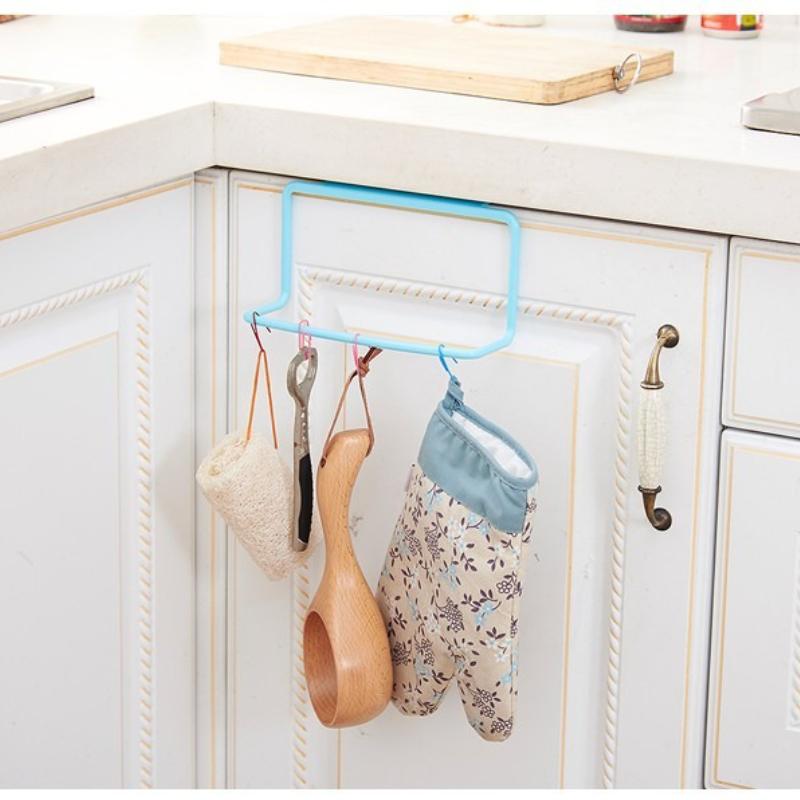 Bathroom Organizer Towel Rack Stand Cabinet Door Kitchen Bathroom Single Pole Towel Rack Plastic Sundries Rag Hanger Towel Bars