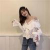 Sexy Off Shoulder Blouses Women Ruffles Solid Slash Neck Chiffon Shirts Office Lady Korean Flare Long Sleeve Casual Tops
