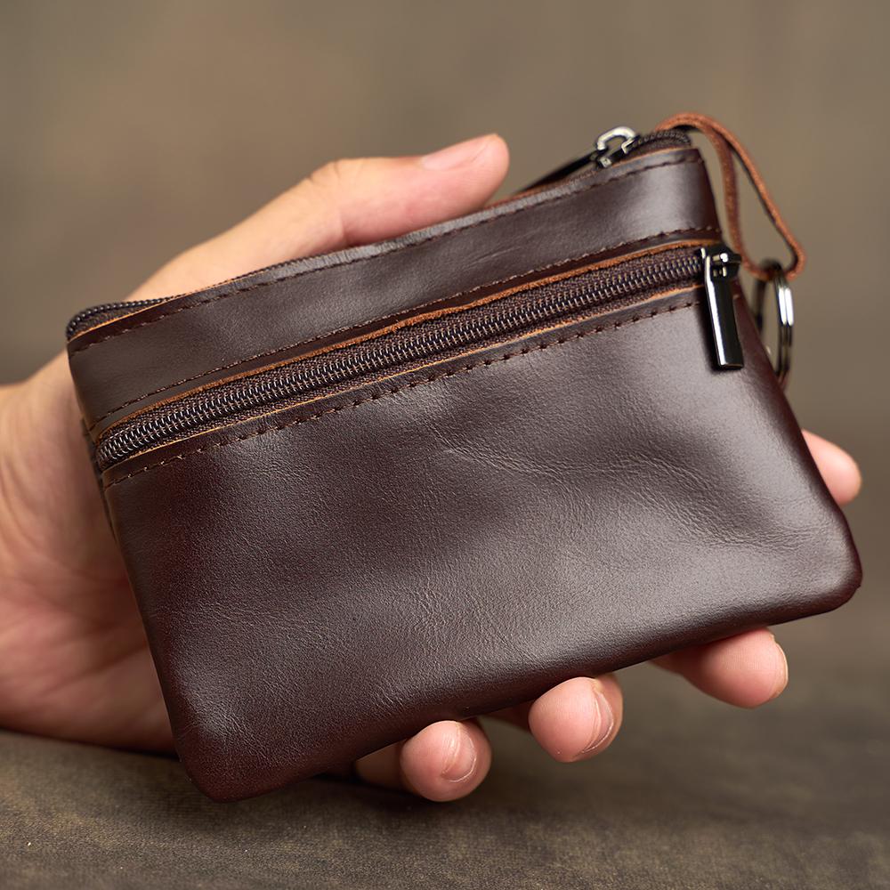 Мини-кошелек из натуральной кожи, сумка для карт из коровьей кожи, кошелек ручной работы на молнии, чехол для ключей от машины, короткий женский кошелек, чехол для ключей