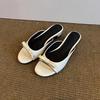 2025 New French Patent Leather Black Bow Sandals Women's Versatile Simple Low-heeled Casual Open-toed Slippers