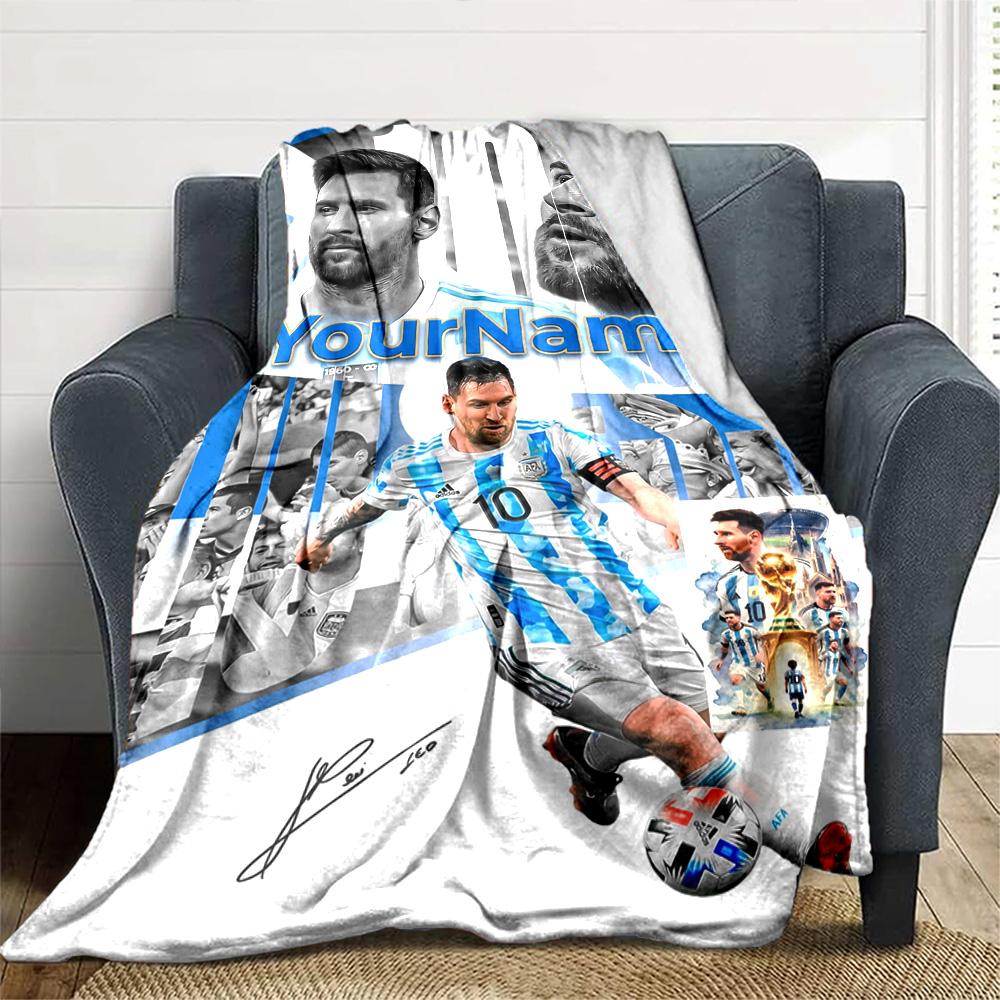 Messi Personalized Name Blanket Multi-purpose Customizable Blanket Comfortable Great for Office Chair Living Room Couch Livingroom for All Occasions