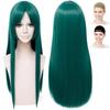 CaseEden Cosplay Wig, Smooth, Long, 60cm, Heat-Resistant, Green, Includes 2 Wig Nets