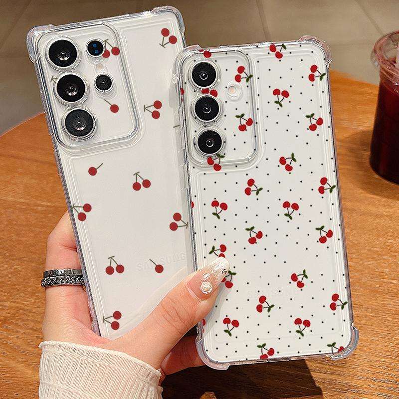 Чехол с рисунком маленькой вишни для Samsung Galaxy S26 S25 S24 S23 Ultra S22 S26 Plus S21 S24 S25 FE Прозрачный противоударный TPU чехол