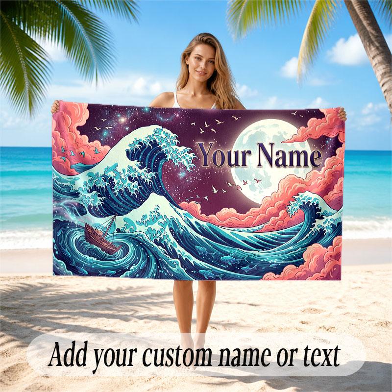 Octopus Sea Life Theme Soft Beach Towel Personalized Custom Name Text Towel Portable for Beach Pool Travel