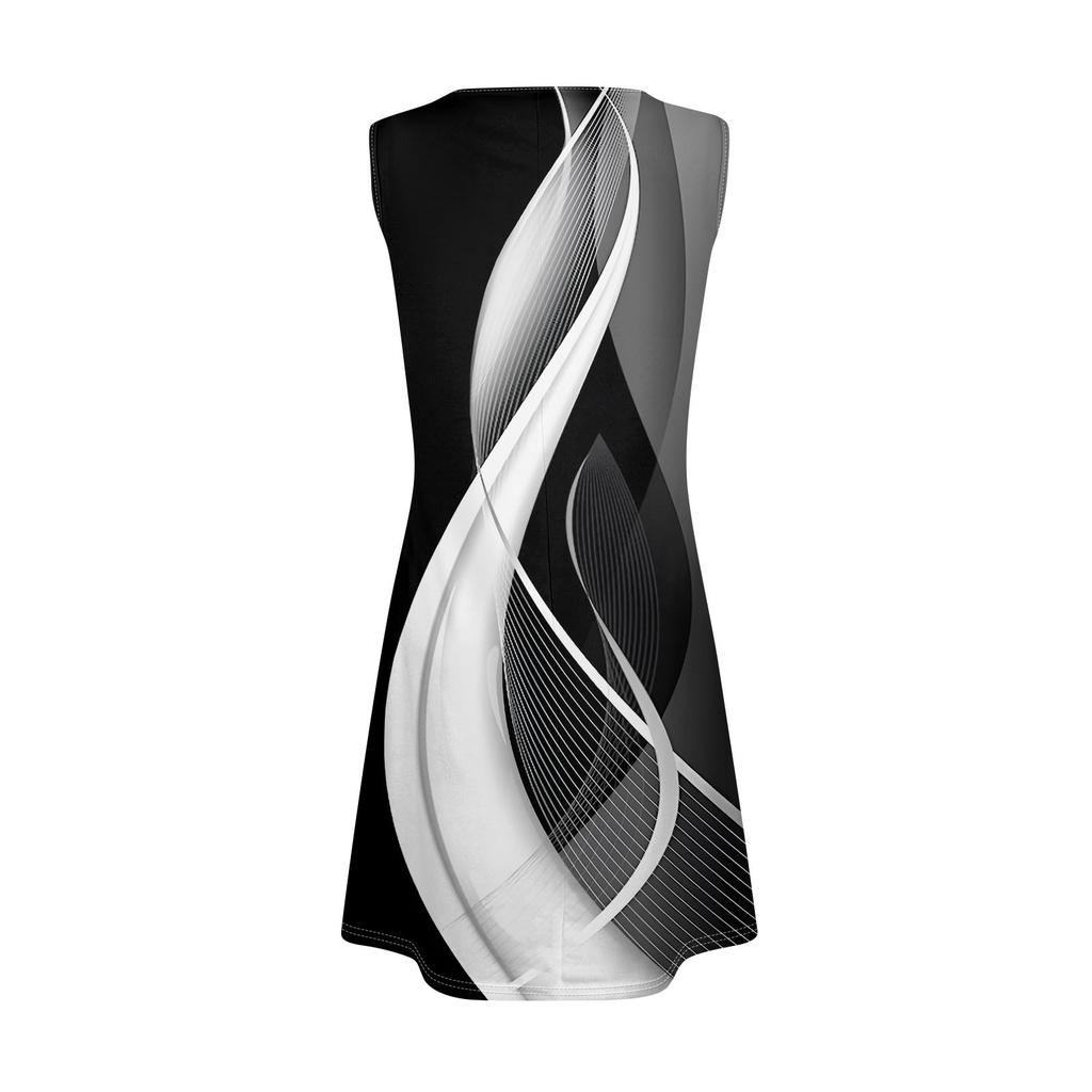 Женская мода Лето с круглым вырезом без рукавов Повседневная распашная Свободные платья с принтом