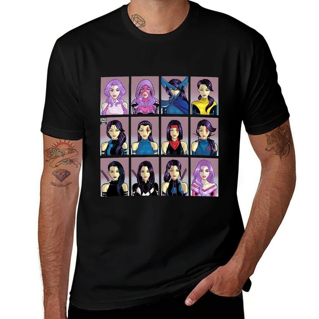 Psylocke Through The Ages Tshirt Basic Casual Short Sleeve Cotton Shirt