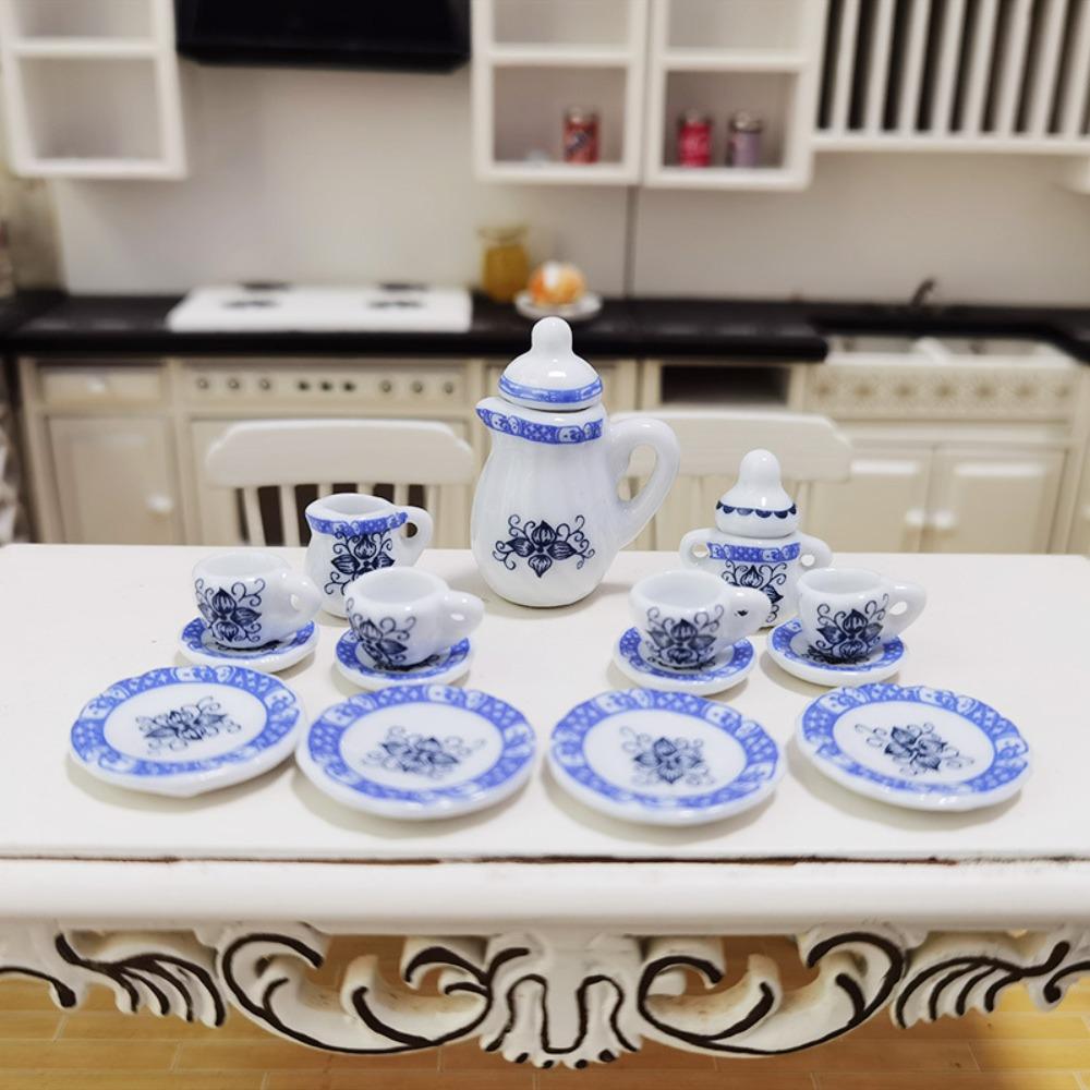 Tableware Dollhouse Miniature Tea Set Miniature Porcelain Tea Cup Set Doll House Accessories
