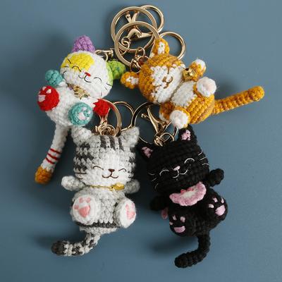 Маленький Кот Крючком Брелок Ручная Работа Крючком Милый Котенок Брелоки Для Сумки Подвеска Вязание Животное Кукла Брелок Для Подарка На Заказ