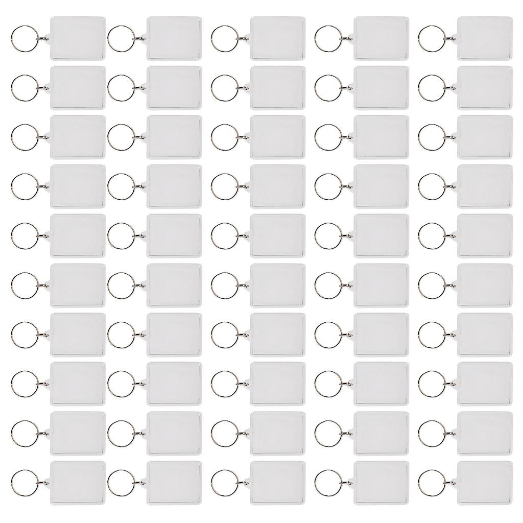 50 шт. Брелок для ключей с фоторамкой, прямоугольный, прозрачный, цепочка для ключей, брелок, подвеска-держатель для фото