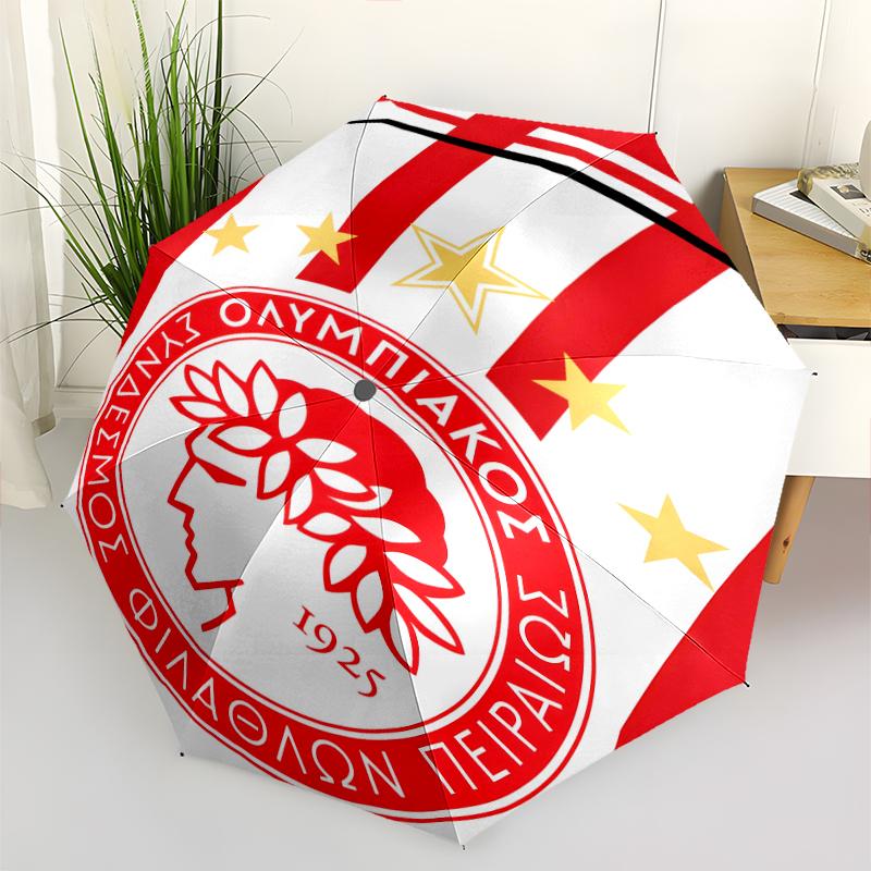 Olympiacos F.C Fashionable Automatic Opening/Closing Folding Umbrella. Portable and Foldable, Ideal for Gift, Travel, and Daily Use.