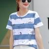 Женская футболка с коротким рукавом большого размера, полосатый топ с круглым вырезом