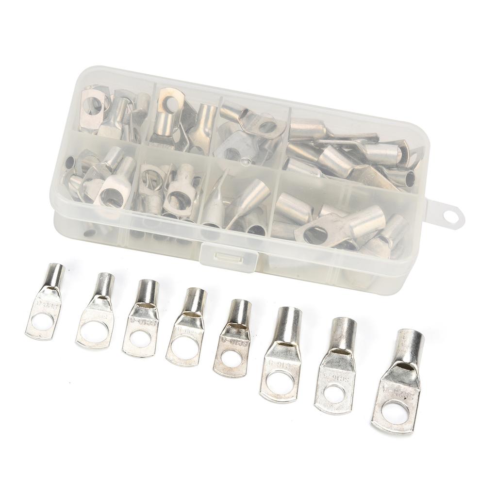 60Pcs Copper Lug Connector Ring Tinned Electrical Wire Terminals Assortment Kit SC6?SC25