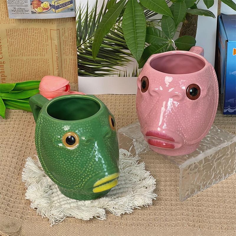 Funny Cup Ugly Greenhead Fish Ceramics Coffee Cup Large Capacity Creative Office Children'S Water Cup Mugs