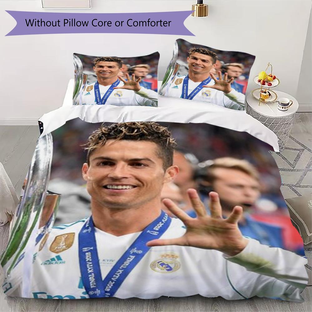 C Ronaldo Pattern Bedding uilt Set uilt Cover Pillowcase Home Decoration Birthday Gift (1 * duvet cover + 2 * pillowcase without core)