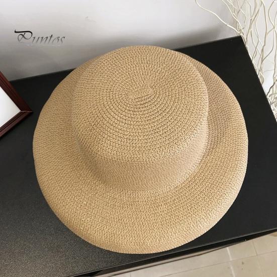 Women Summer Sun Hat Flat Top Large Brim Sun Protection Hat Solid Color Lightweight Straw Hat Beach Vacation Hat