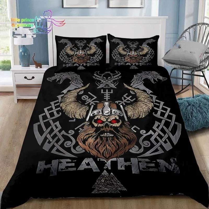 Набор постельного белья с узором викингов, скандинавская мифология, ворон, односпальный, полутораспальный, двуспальный, королевский размер, комплект для кровати размера кинг, для взрослых, для детей, для спальни, 3D-принт