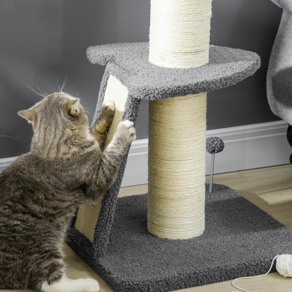 Cat Tree Tower With Scratching Posts Pad Bed Toy Ball Dark Grey