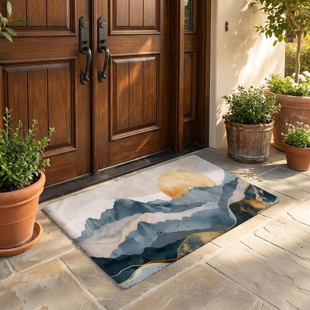 Mountain Land Floor Mat Flannel Door Mat Non-Slip Bedroom Living Room Home Decor