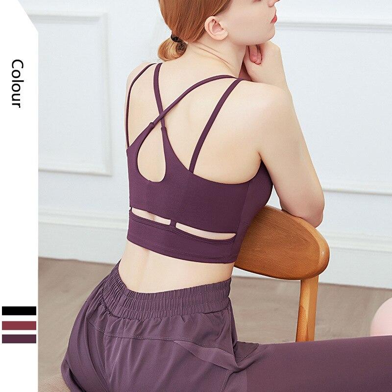 Sports Underwear Breathable Summer Cross Yoga Vest Thin Shoulder Strap Crop Top Solid Color Running Sportswear Women