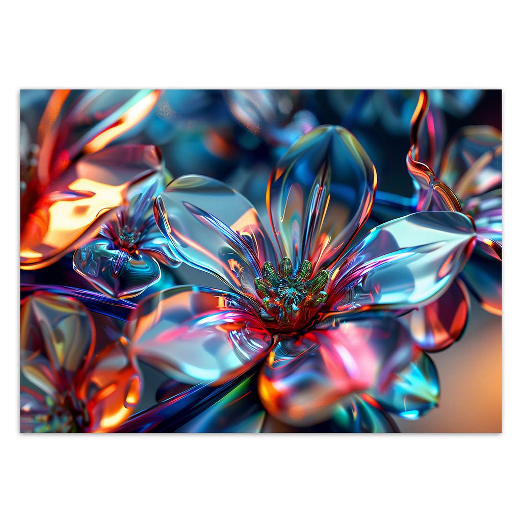Wallpaper 3D glass flowers bouquet
