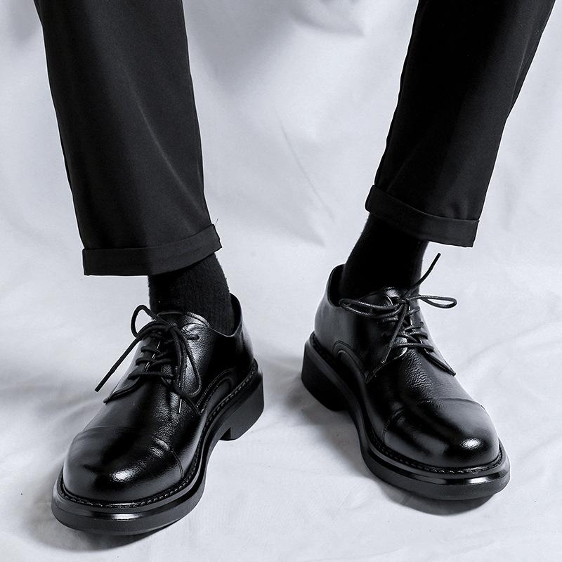 Premium Sense Business Casual Handmade Толстая подошва Увеличивающие мужские туфли Шнуровка Британский стиль Тренд Мужские маленькие кожаные туфли 8215-R