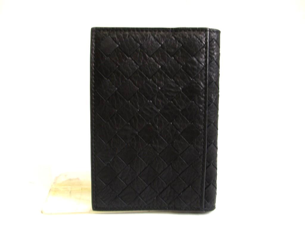 Оригинальный черный кожаный держатель для визиток BOTTEGA VENETA Intrecciato #885 Восстановленный