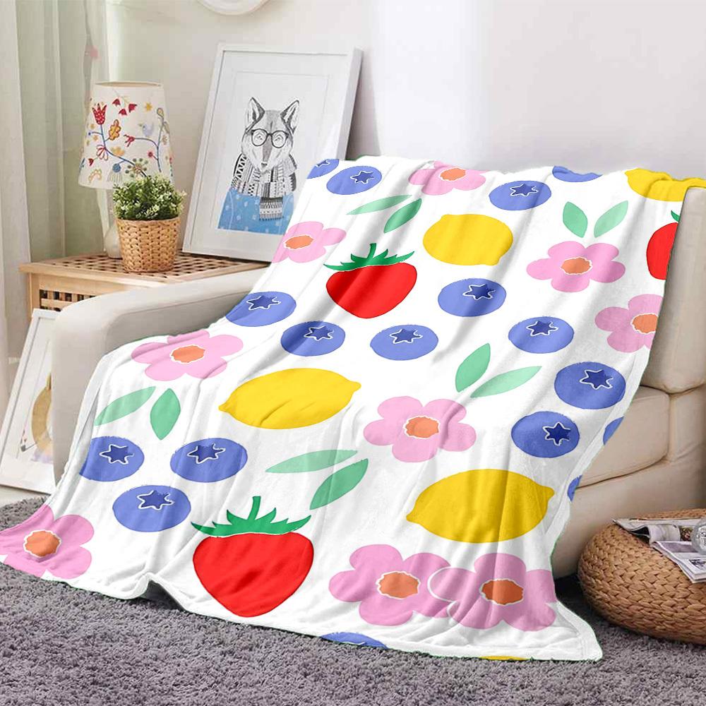 1pc Fruit Garden Lightweight Flannel Blanket, Comfortable and Warm Blanket, for Office and Camping Sofa Bed, Livingroom006