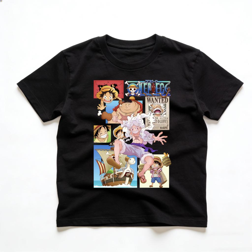 Luffy's One Growth Board for Adults and Kids! T-Shirt with poster collage from Gear Fifth / / Wanted Poster
