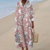 Женское повседневное модное платье макси с V-образным вырезом и длинными рукавами с цветочным принтом