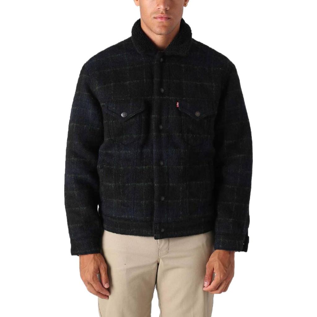 Куртка мужская Levis FW22 однотонная однобортная с лацканами, длинным рукавом, черная 79129-0012