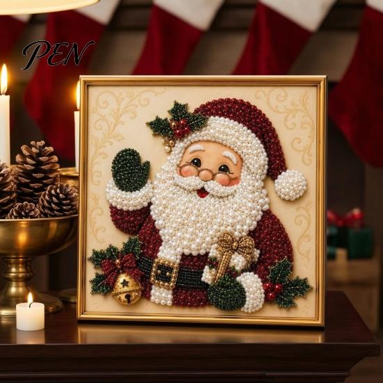 Полная Алмазная Мозаика для Новичков DIY Рождественский Набор для Раскрашивания Жемчугом с Рамкой, Санта Креативный Подарок Мастерам Бисерное Рукоделие Взрослые Новичок, Ручная Работа