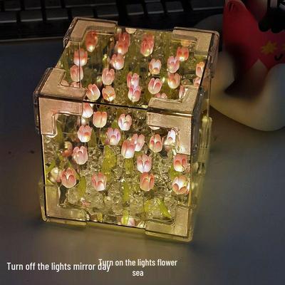 Тюльпан Ночник: Сделанный своими руками 3D Куб с цветами в подарок для девушки, пары или лучшего друга