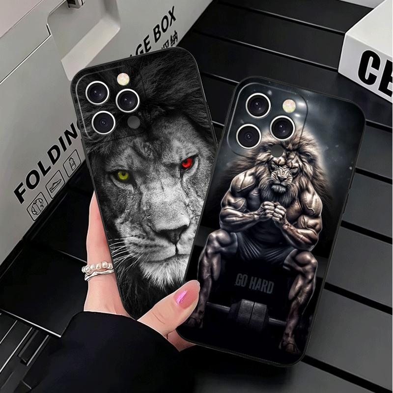 Лев Мужчина Король Мягкий Чехол для Телефона для iPhone 16 16E 17 Air 15 Pro Max 14 Plus 13 Mini 11 12 7 Черный Чехол Задняя Панель