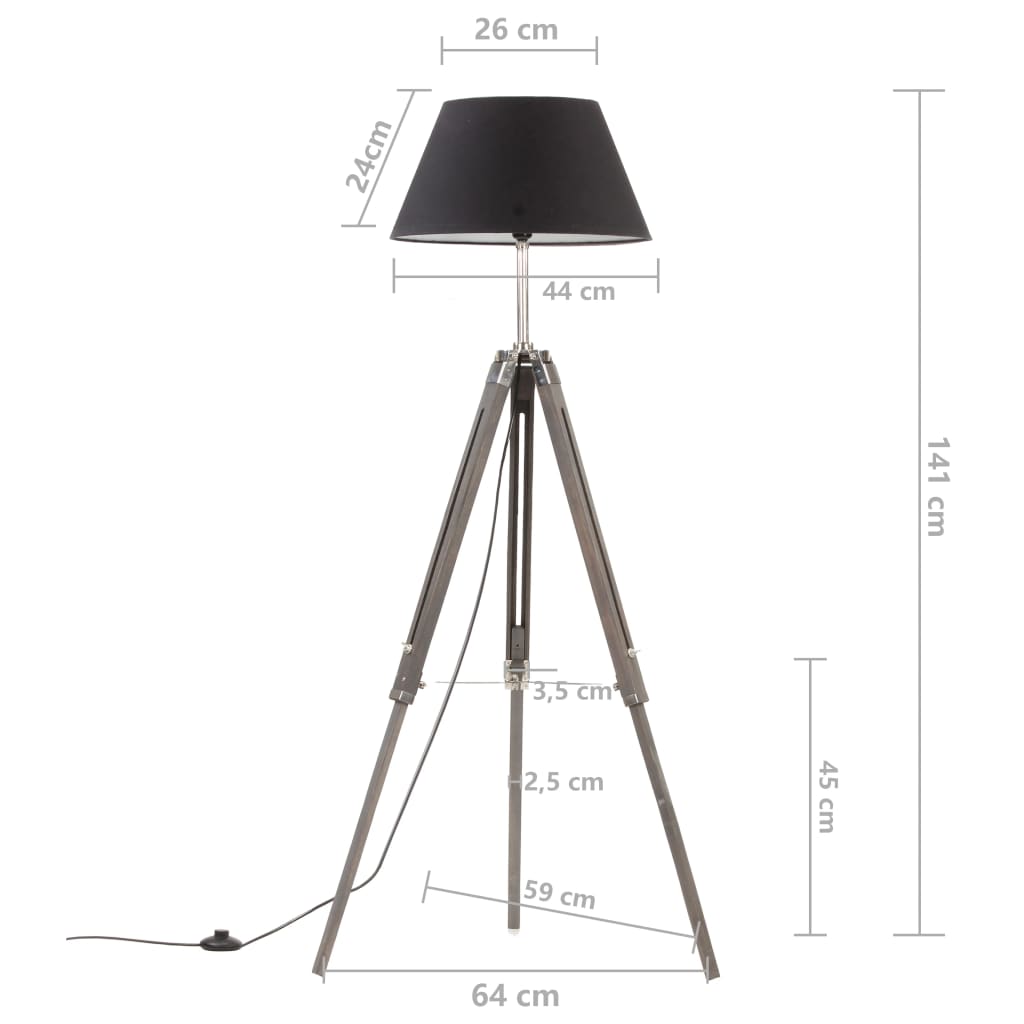 Tripod Floor Lamp Black and Gold Teak Solid Wood 141 cm