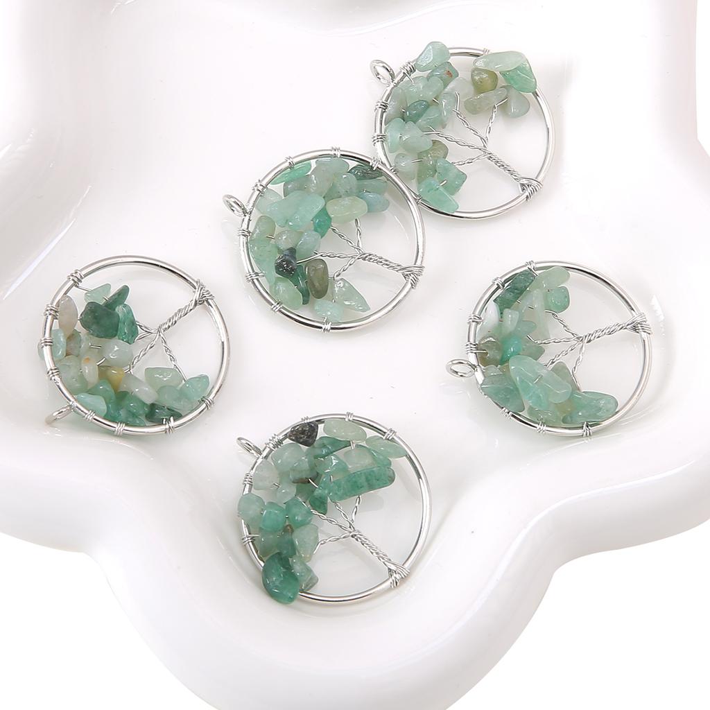 30mm Natural Gemstone Stone Beads Charms Tree Pendant DIY Jewelry Making Necklace Accessories