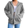 Ladies Fall Winter Coat Solid Color Loose Zip Up Pockets Long Sleeve Drawstring Hooded Elastic
