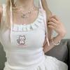 Kawaii Sweet Harajuku Tanks Women Japanese Fashion Cute Bow Lace Patchwork Cat Embroidery Slim Tees Tops Summer Y2k