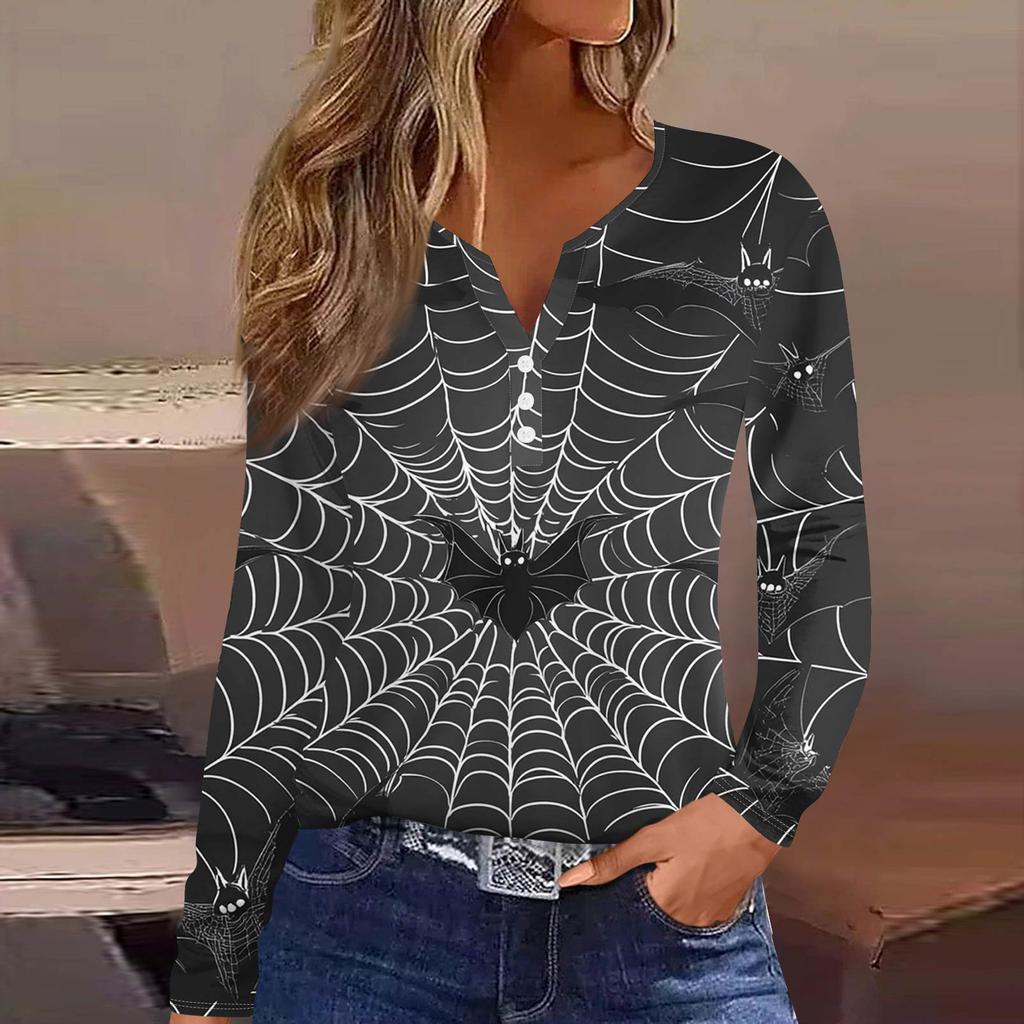 Жен. Футболка Футболка на пуговицах с длинным рукавом Повседневные Выходные Мода Классический Топ с v-образным вырезом Обычный