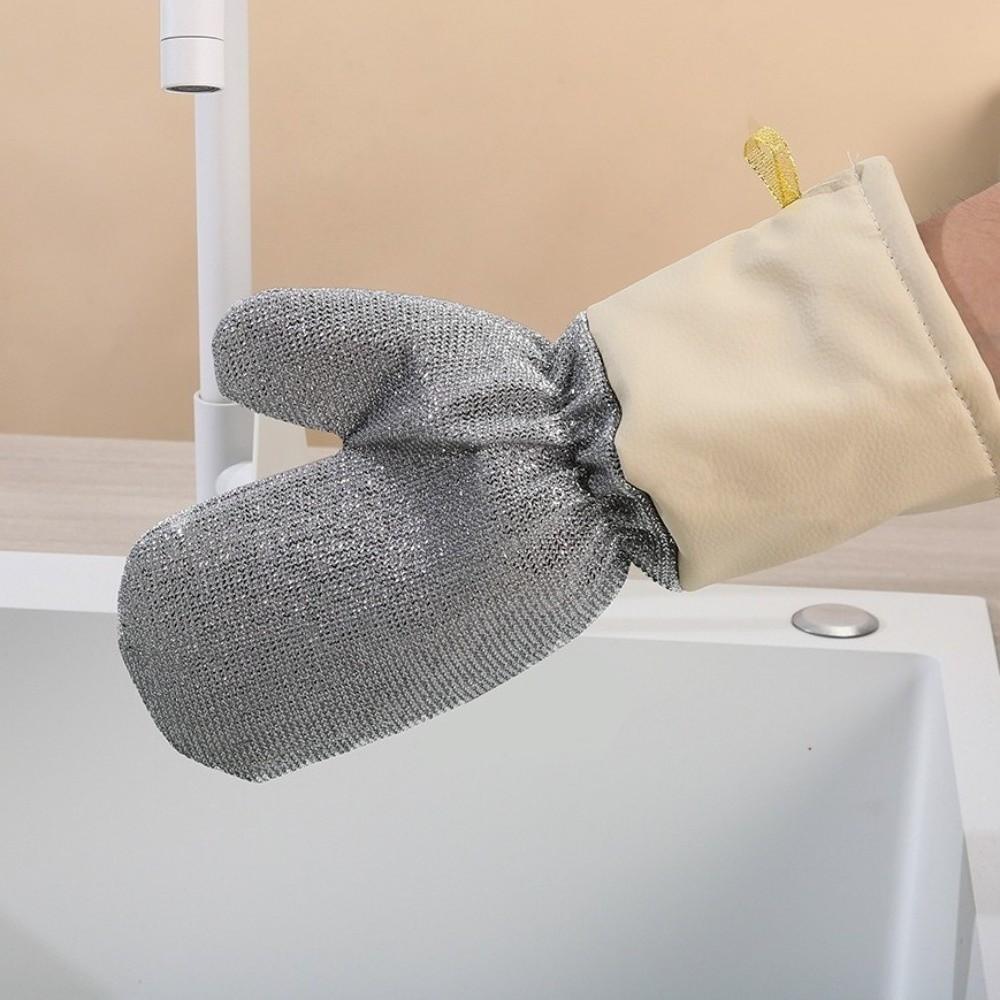 2 Pairs Extended Silver Wire Gloves Thickened Waterproof Cleaning Gloves Wear-resistant Oil Removal Dish Washing Gloves