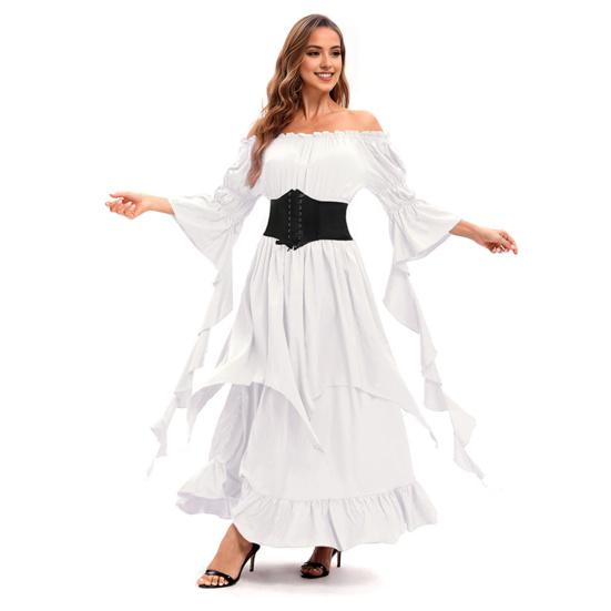 Платье на Хэллоуин, винтажное ренессансное, средневековое, викторианское, пиратское платье, бальное платье для выпускного вечера, с открытыми плечами и рукавами-колокольчиками, с рюшами