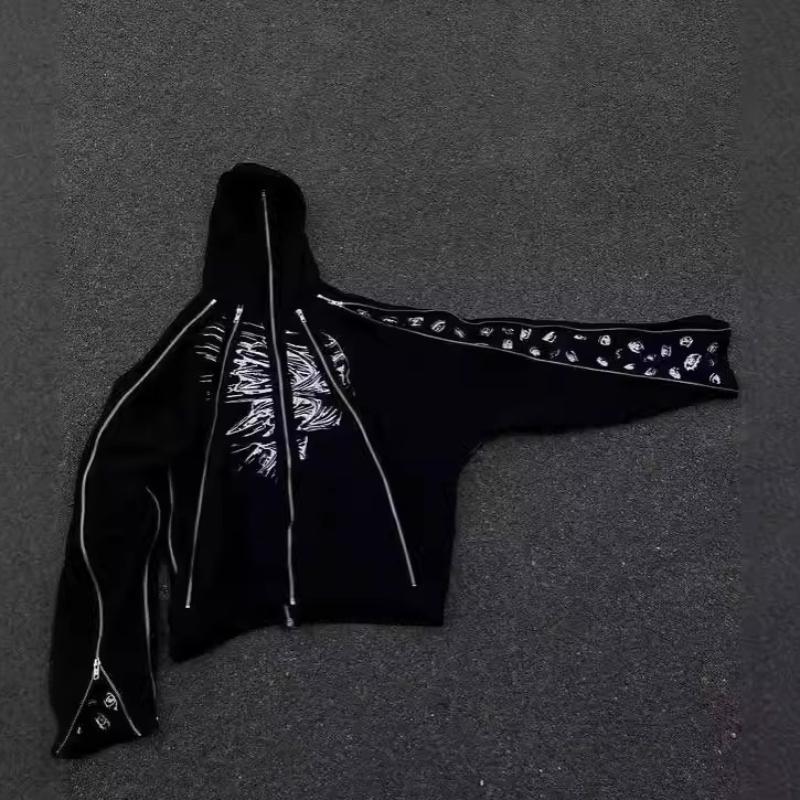 Европейские и американские уличные трендовые темные шапки-молнии Harajuku Y2K для мужчин и женщин с капюшоном