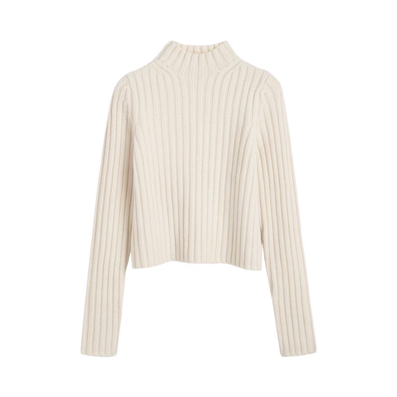 Longmei Women's Ribbed Wool Knit Sweater, Half-High Neck, Long Sleeve, 2026 Autumn/Winter Collection.