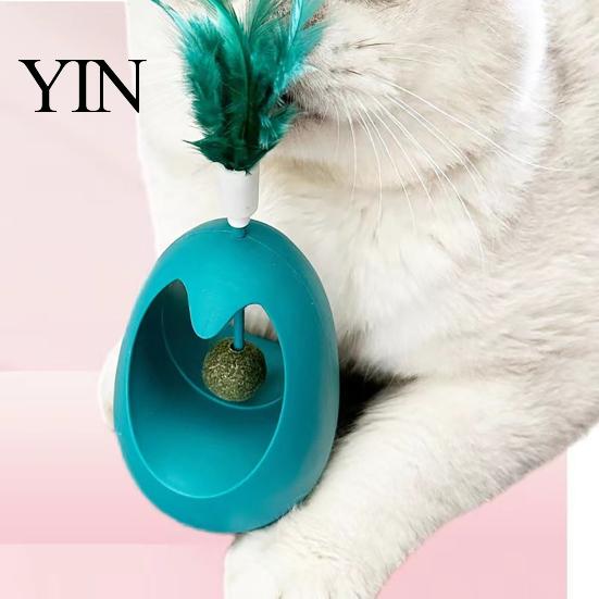 Automatic Swinging Cat Toy Interactive with Feathers And Catnip Ball, Self-Rotating Teasing Durable Teaser Wand Stick, Stable Play Teeth Grinding
