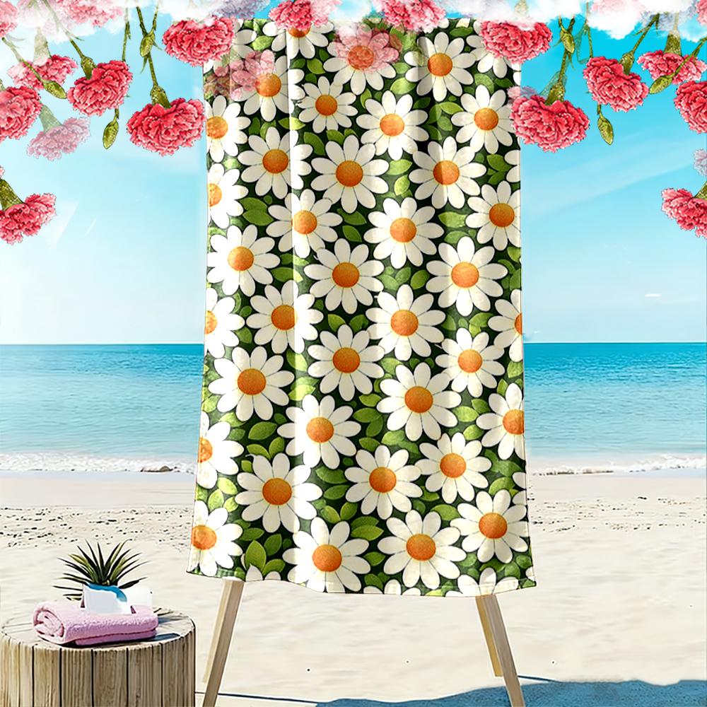Daisy Pattern Green Background Towel Beach towel quick-drying for travel outdoor sports jogging beach and swimming