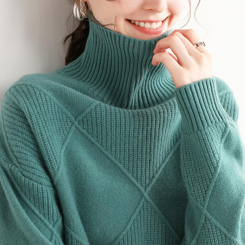Wool Sweater Winter Women Thickened Turtleneck Pullover Sweater Solid Color Fashion Inner Knitted Bottoming Shirt